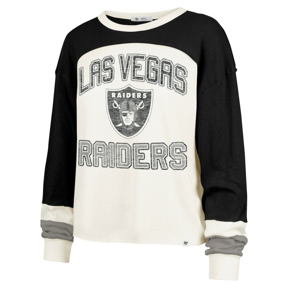 Las Vegas Raiders '47 Women's Double Header Curve Raglan Long Sleeve Crop Top Cream