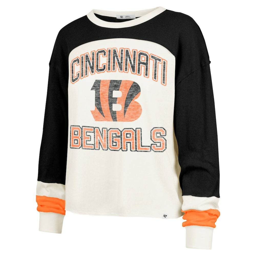 Cincinnati Bengals '47 Women's Double Header Curve Raglan Long Sleeve Crop Top Cream
