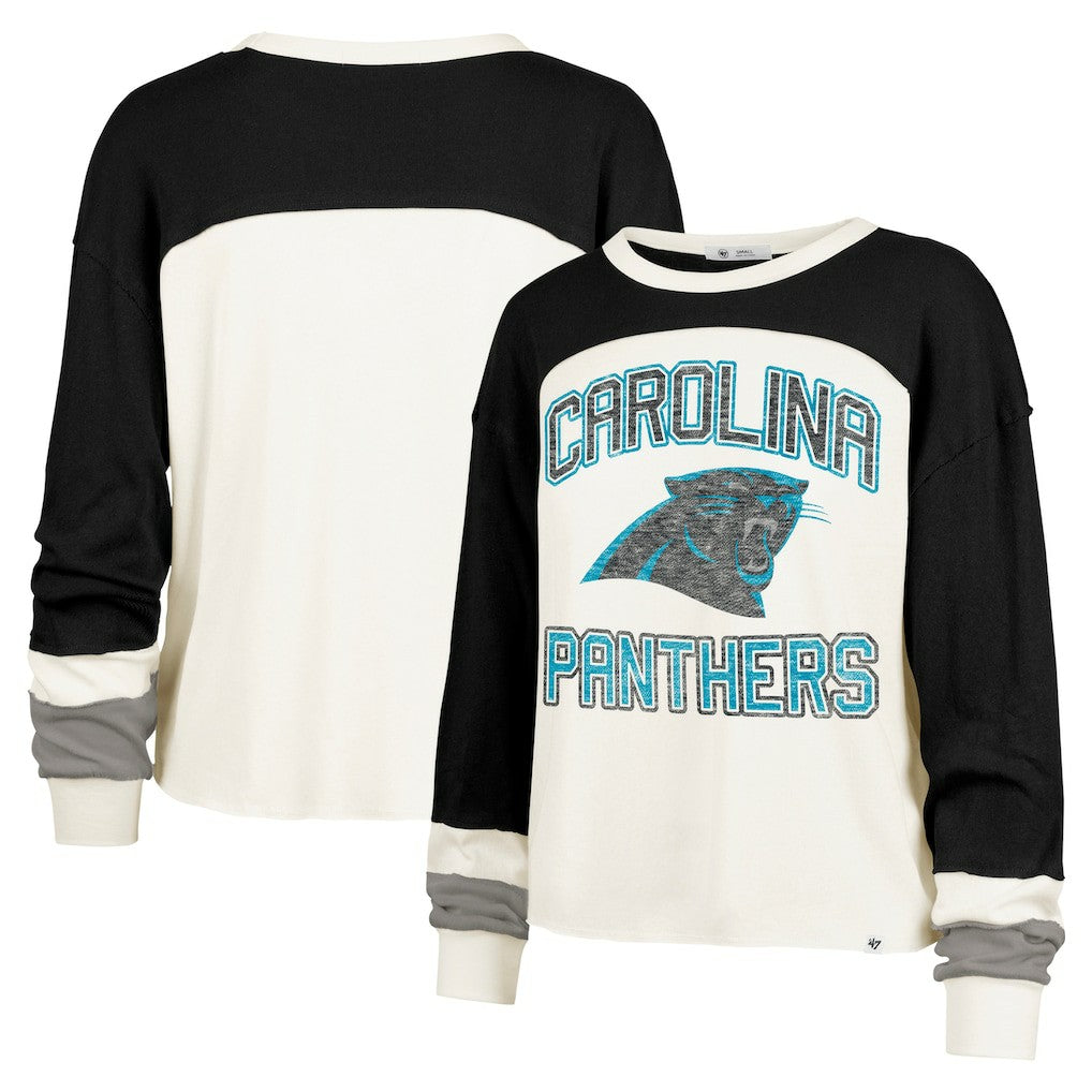 Carolina Panthers '47 Women's Double Header Curve Raglan Long Sleeve Crop Top Cream