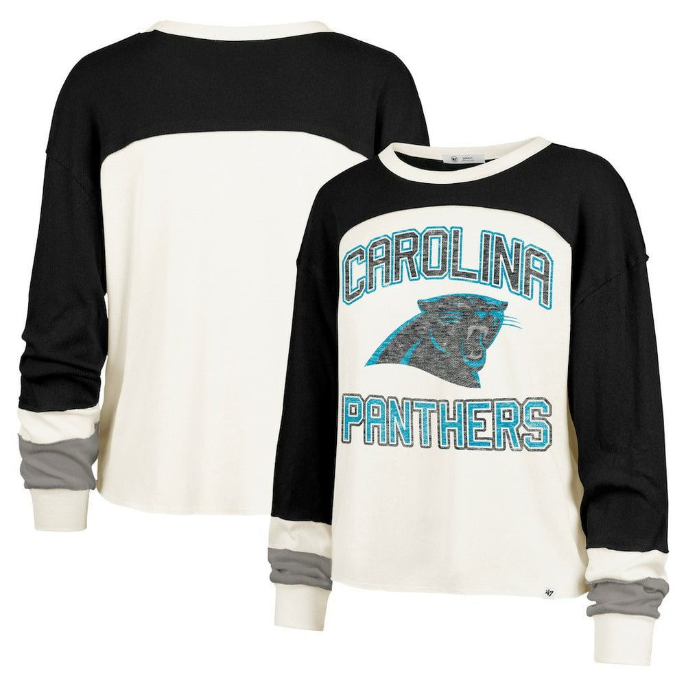 Carolina Panthers '47 Women's Double Header Curve Raglan Long Sleeve Crop Top Cream