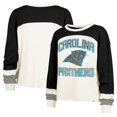 Carolina Panthers '47 Women's Double Header Curve Raglan Long Sleeve Crop Top Cream