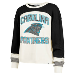Carolina Panthers '47 Women's Double Header Curve Raglan Long Sleeve Crop Top Cream