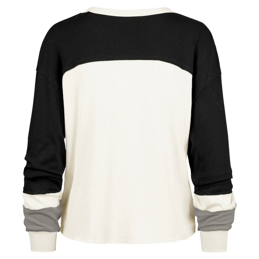 Carolina Panthers '47 Women's Double Header Curve Raglan Long Sleeve Crop Top Cream