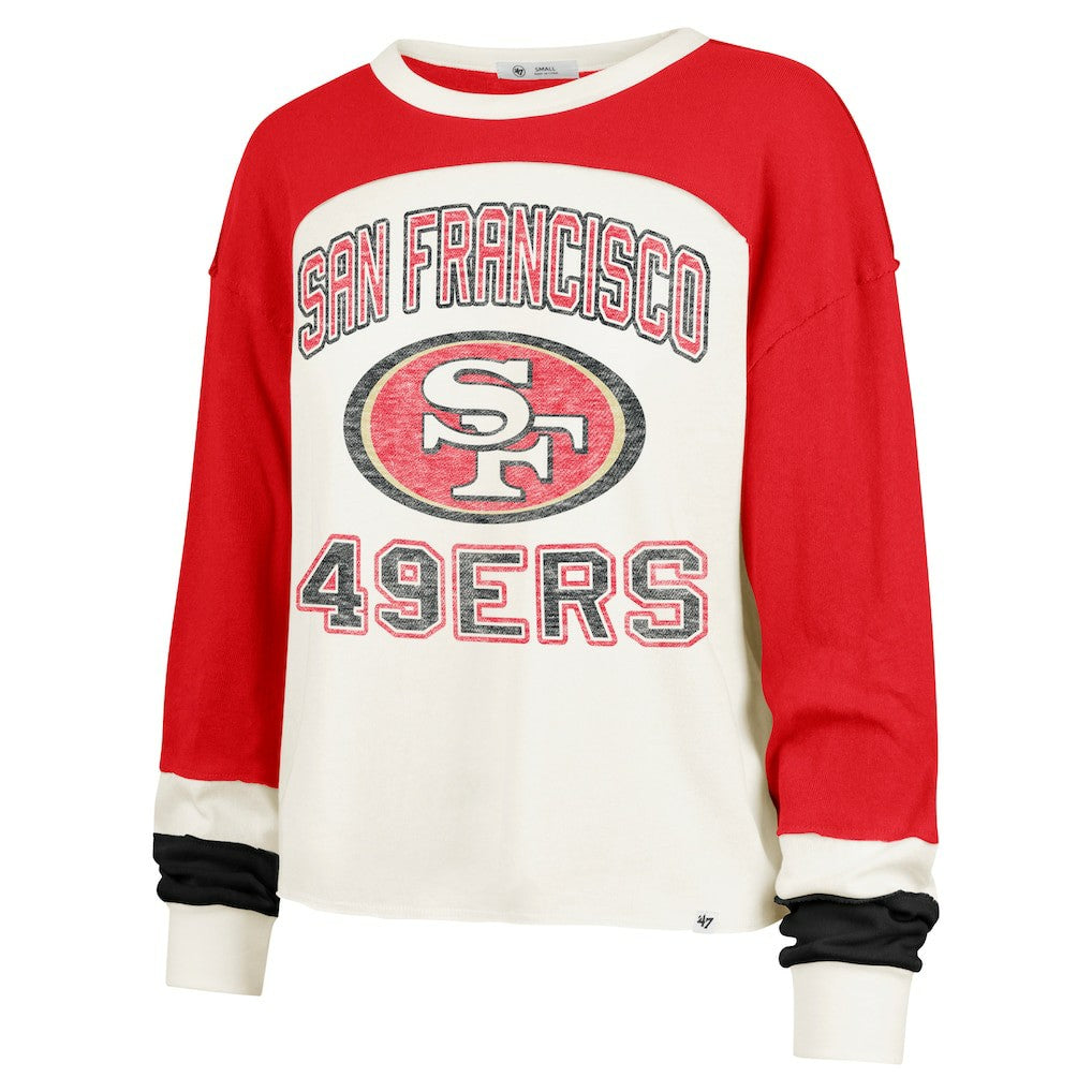 San Francisco 49ers '47 Women's Double Header Curve Raglan Long Sleeve Crop Top Cream
