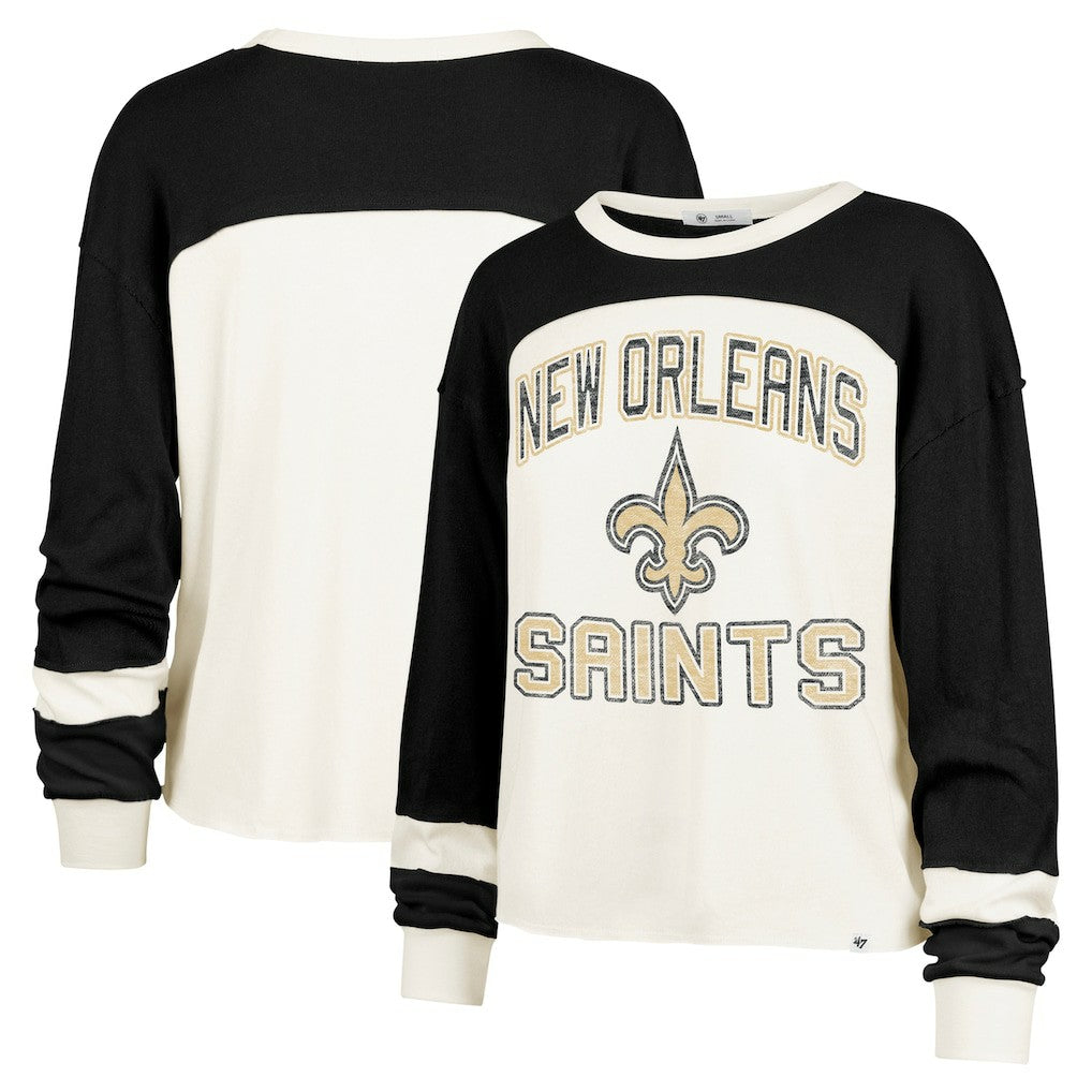 New Orleans Saints '47 Women's Double Header Curve Raglan Long Sleeve Crop Top Cream