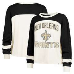 New Orleans Saints '47 Women's Double Header Curve Raglan Long Sleeve Crop Top Cream