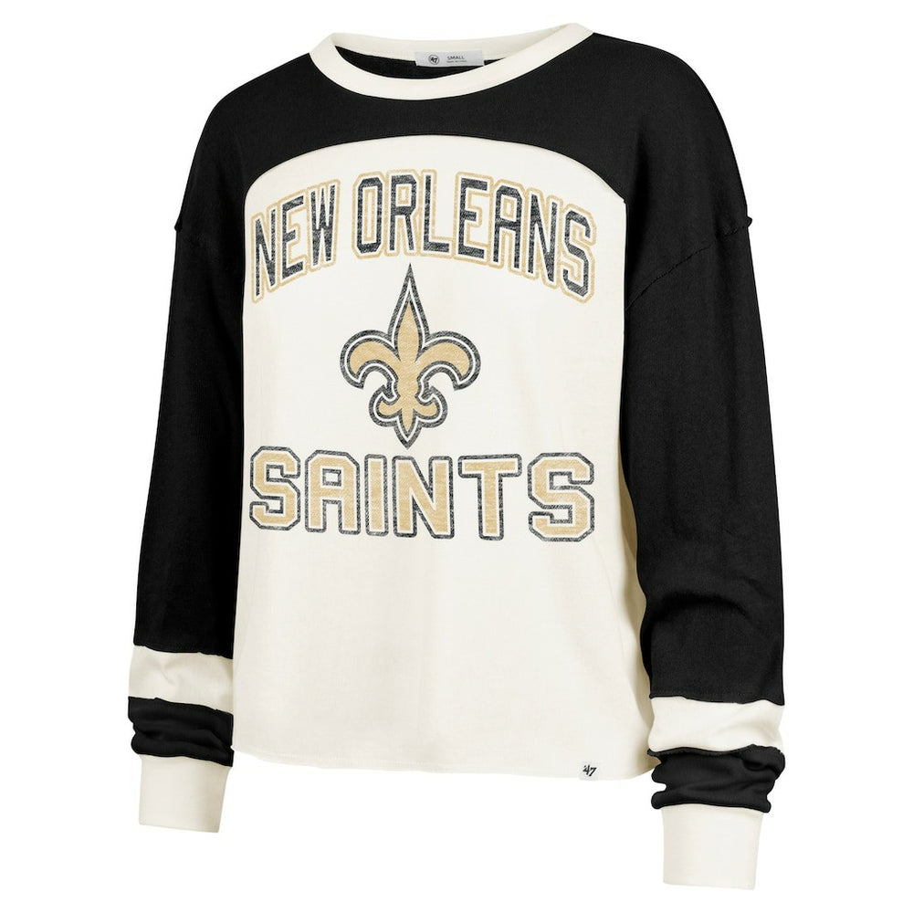 New Orleans Saints '47 Women's Double Header Curve Raglan Long Sleeve Crop Top Cream