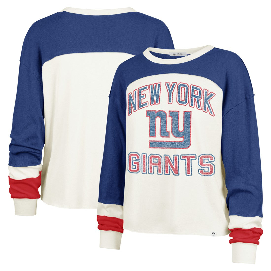 New York Giants '47 Women's Double Header Curve Raglan Long Sleeve Crop Top Cream