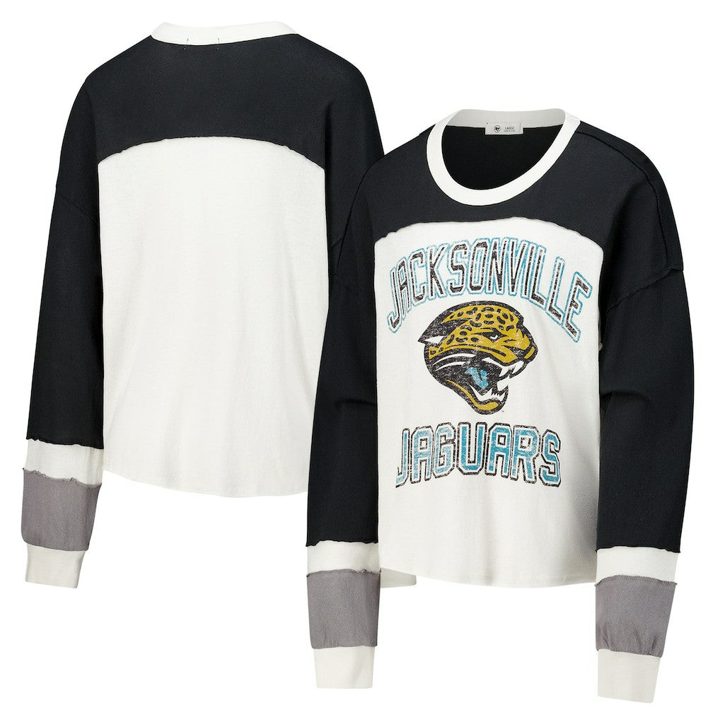 Jacksonville Jaguars '47 Women's Double Header Curve Raglan Long Sleeve Crop Top Cream