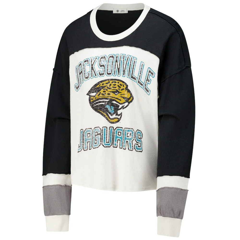 Jacksonville Jaguars '47 Women's Double Header Curve Raglan Long Sleeve Crop Top Cream