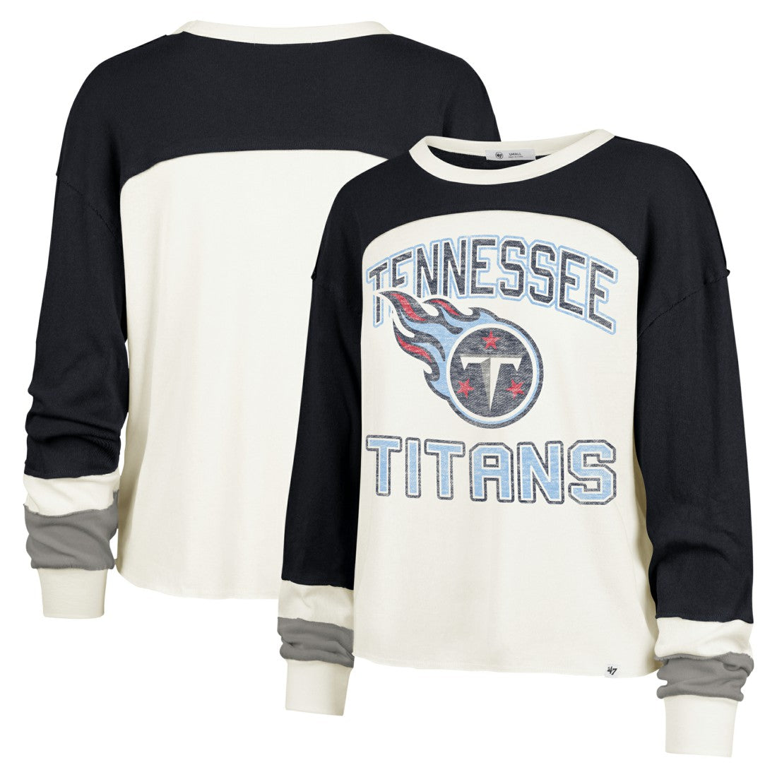Tennessee Titans '47 Women's Double Header Curve Raglan Long Sleeve Crop Top Cream