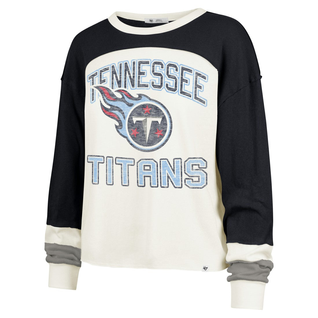 Tennessee Titans '47 Women's Double Header Curve Raglan Long Sleeve Crop Top Cream