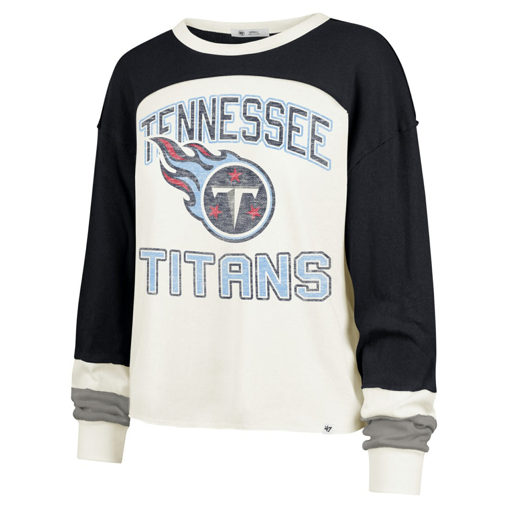 Tennessee Titans '47 Women's Double Header Curve Raglan Long Sleeve Crop Top Cream