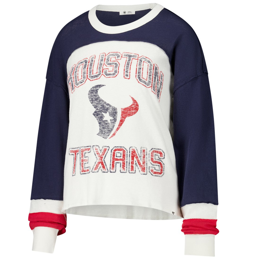 Houston Texans '47 Women's Double Header Curve Raglan Long Sleeve Crop Top Cream