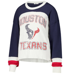 Houston Texans '47 Women's Double Header Curve Raglan Long Sleeve Crop Top Cream
