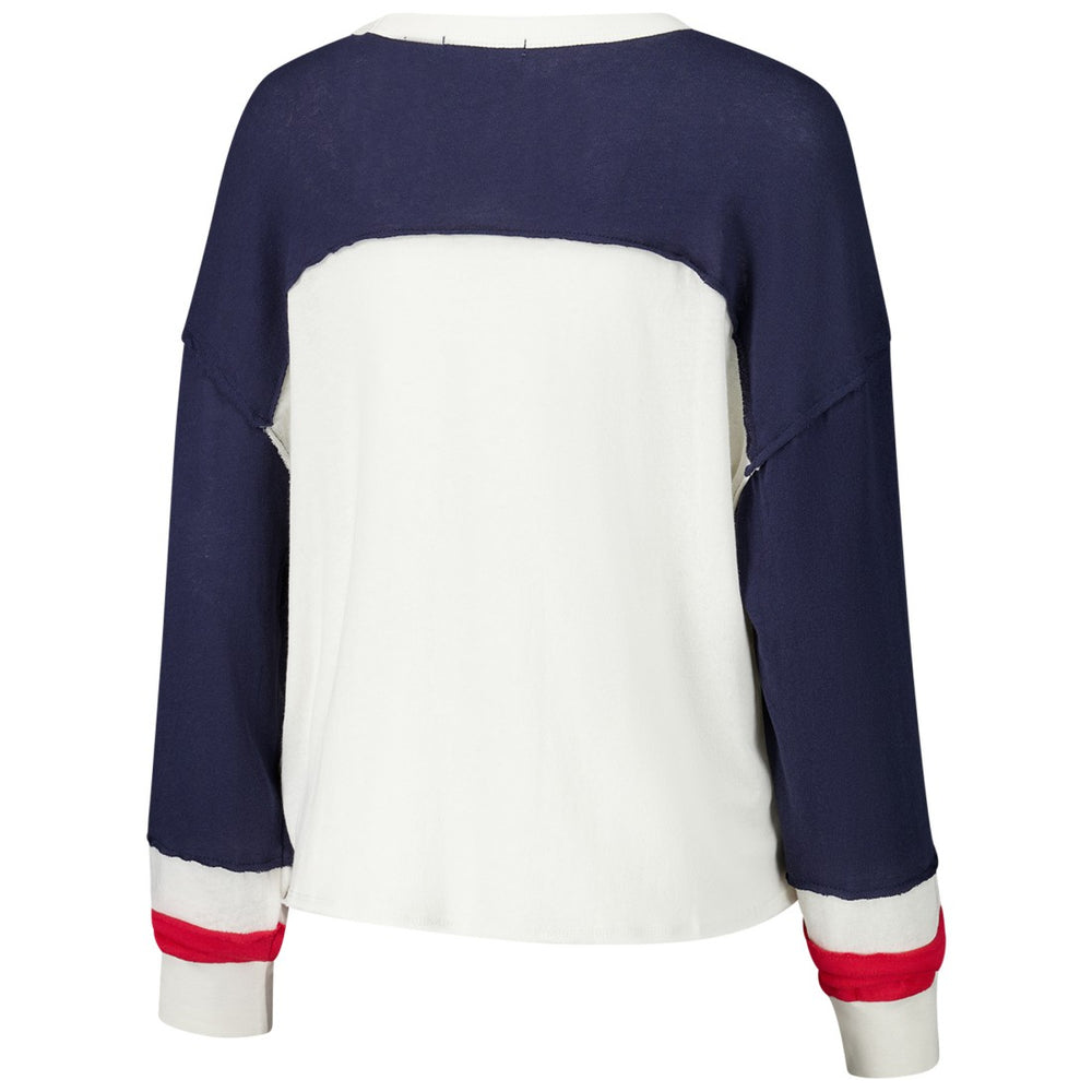 Houston Texans '47 Women's Double Header Curve Raglan Long Sleeve Crop Top Cream