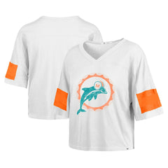 Miami Dolphins '47 Women's Double Header Scout Cropped V-Neck T-Shirt White