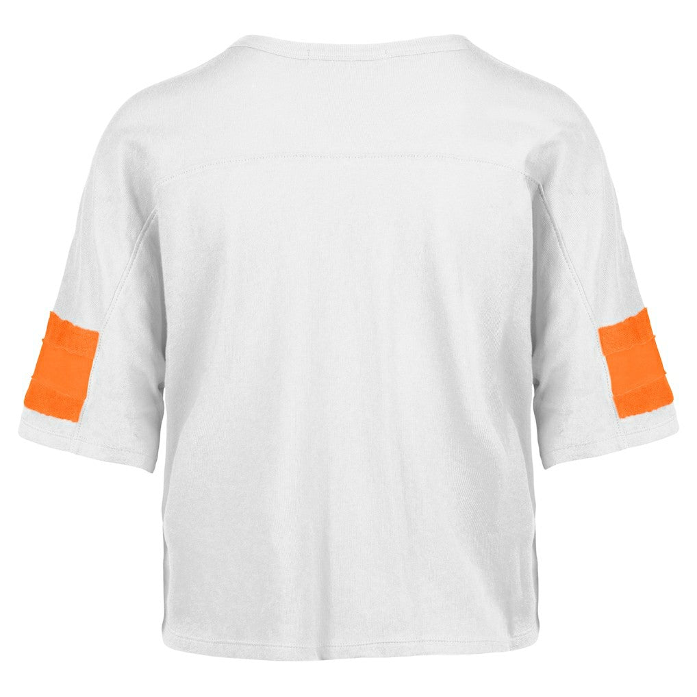Miami Dolphins '47 Women's Double Header Scout Cropped V-Neck T-Shirt White