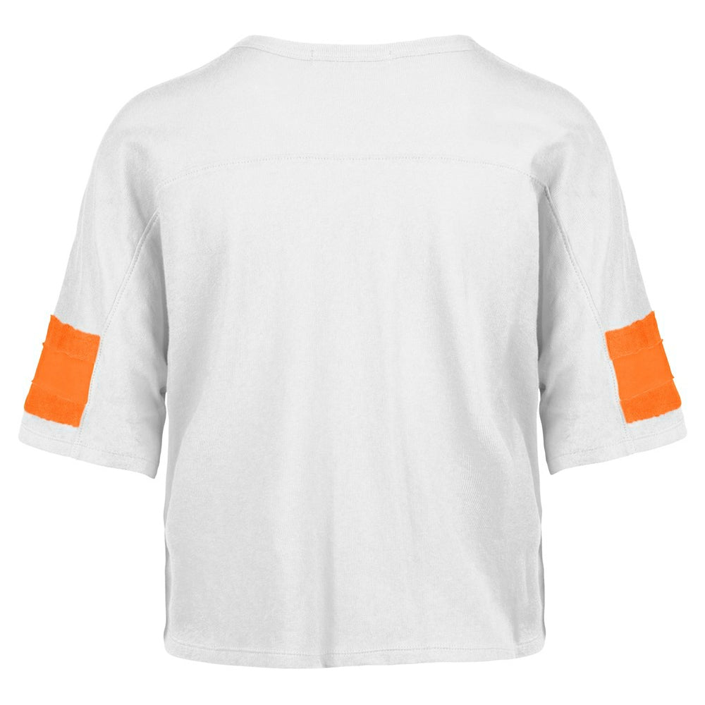 Miami Dolphins '47 Women's Double Header Scout Cropped V-Neck T-Shirt White