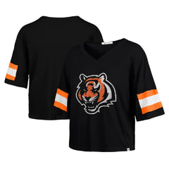 Cincinnati Bengals '47 Women's Double Header Scout Cropped V-Neck T-Shirt Black