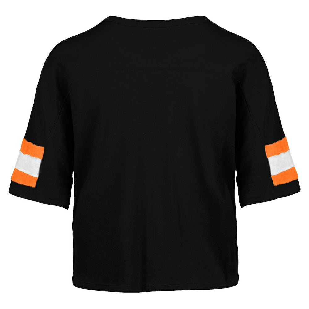 Cincinnati Bengals '47 Women's Double Header Scout Cropped V-Neck T-Shirt Black