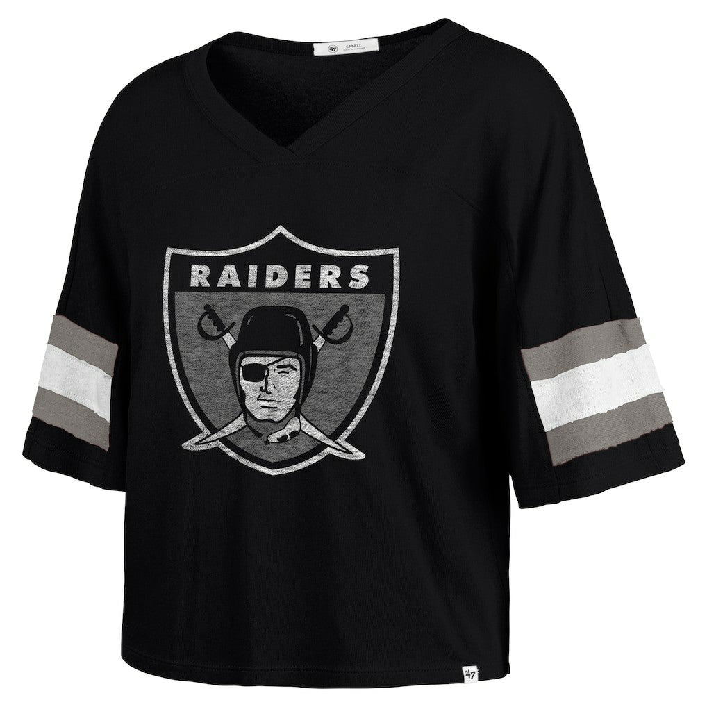 Las Vegas Raiders '47 Women's Double Header Scout Cropped V-Neck T-Shirt Black