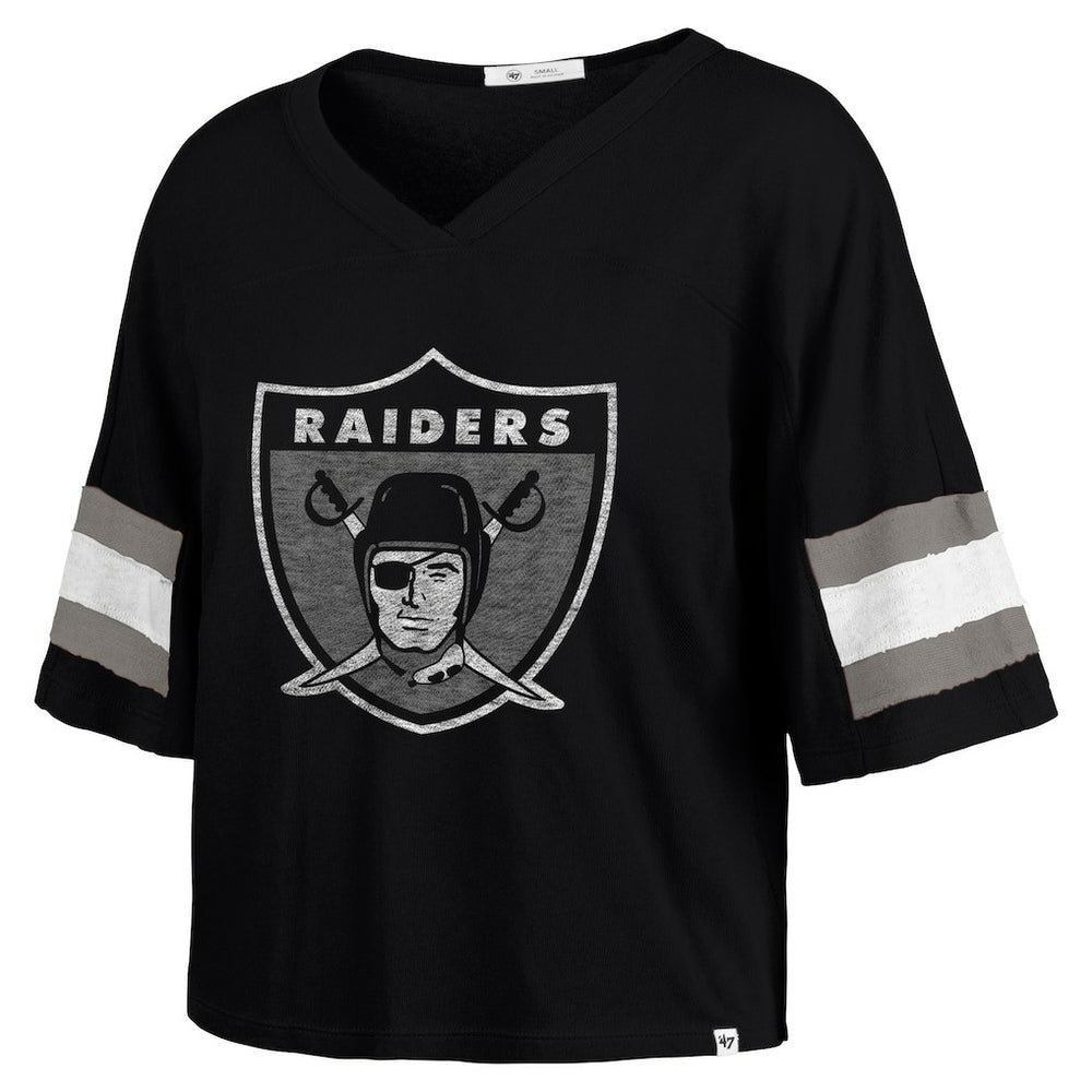 Las Vegas Raiders '47 Women's Double Header Scout Cropped V-Neck T-Shirt Black