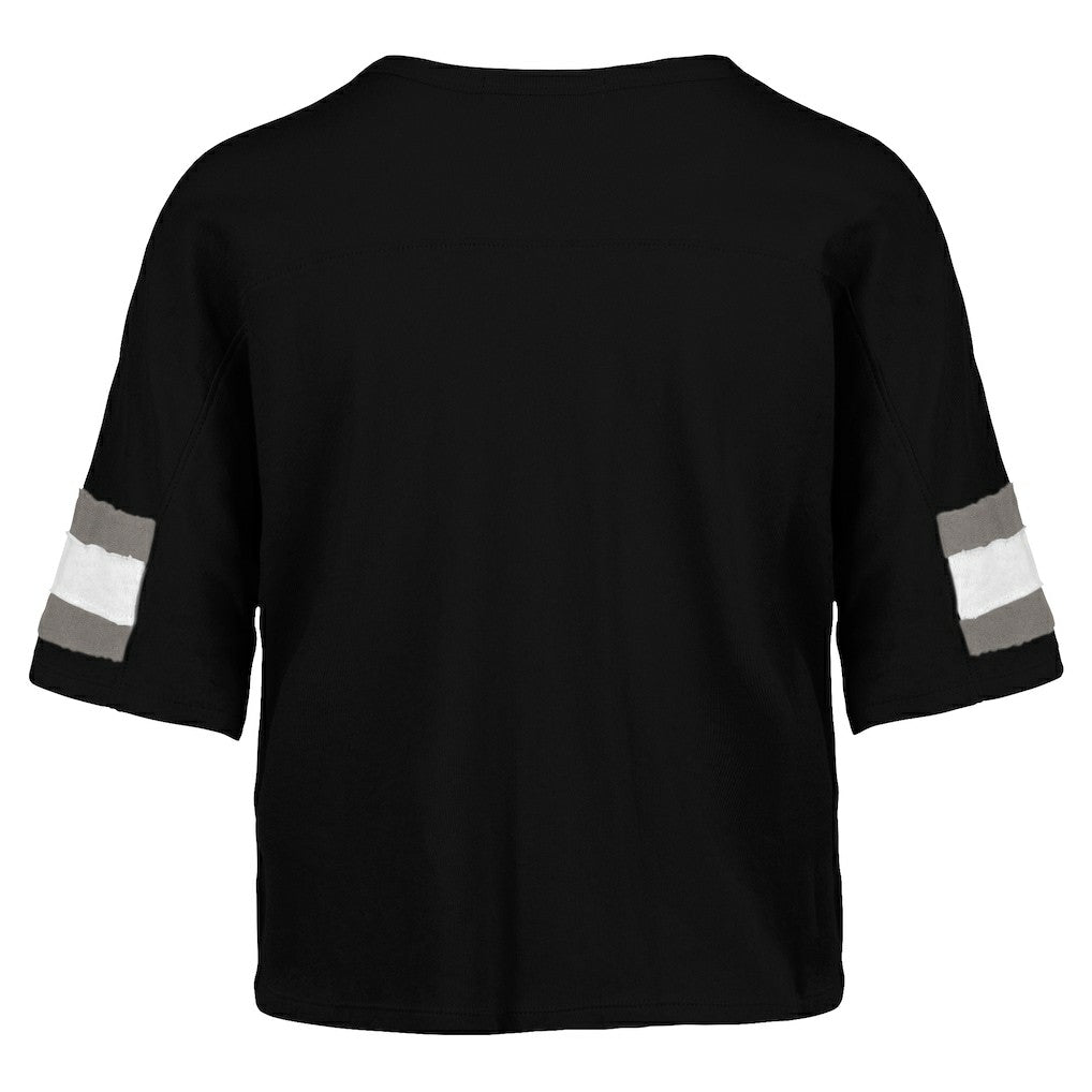 Las Vegas Raiders '47 Women's Double Header Scout Cropped V-Neck T-Shirt Black