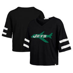 New York Jets '47 Women's Double Header Scout Cropped V-Neck T-Shirt Black