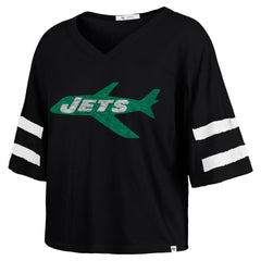 New York Jets '47 Women's Double Header Scout Cropped V-Neck T-Shirt Black
