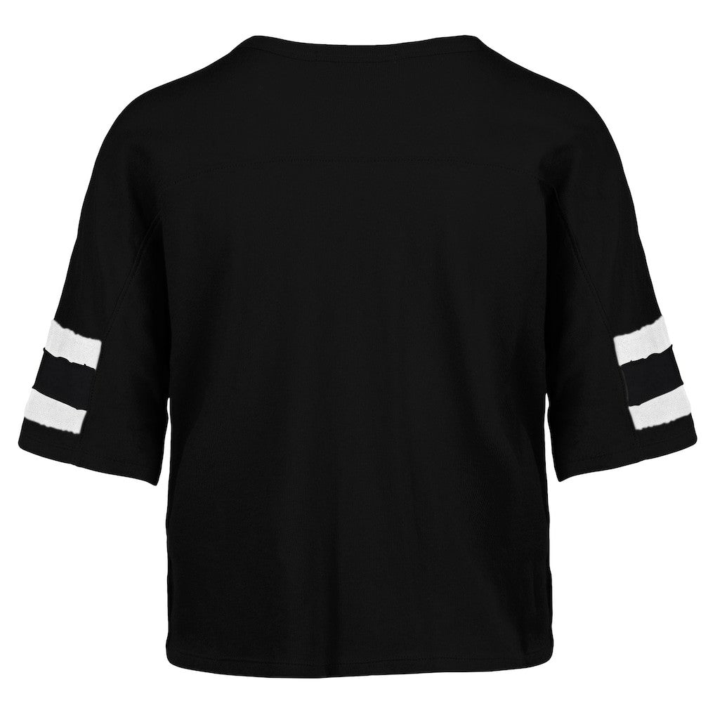 New York Jets '47 Women's Double Header Scout Cropped V-Neck T-Shirt Black