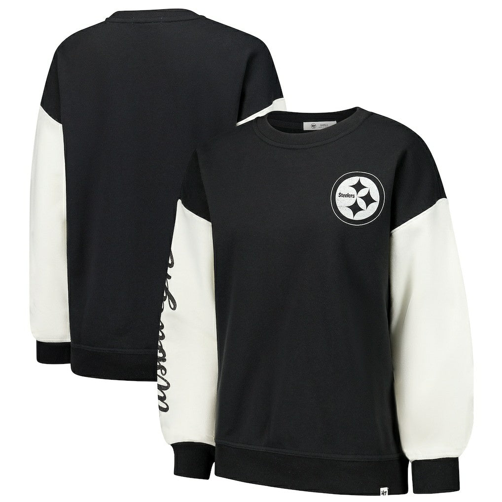 Pittsburgh Steelers '47 Women's Double Header Rise Andie Pullover Sweatshirt Black