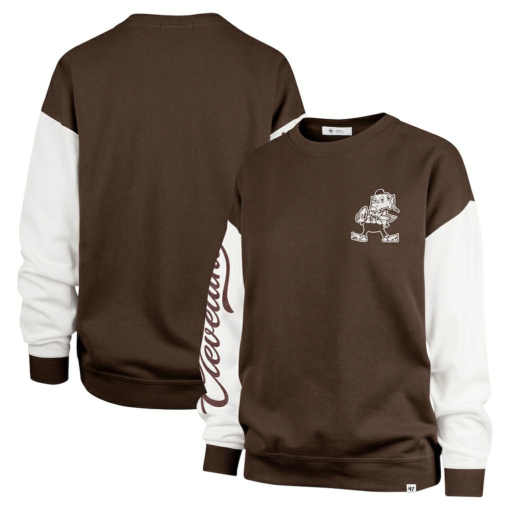 Cleveland Browns '47 Women's Double Header Rise Andie Pullover Sweatshirt Brown