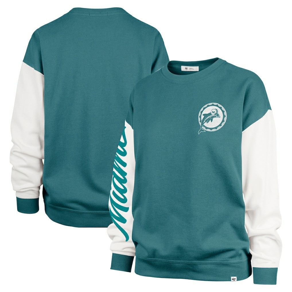 Miami Dolphins '47 Women's Double Header Rise Andie Pullover Sweatshirt Aqua