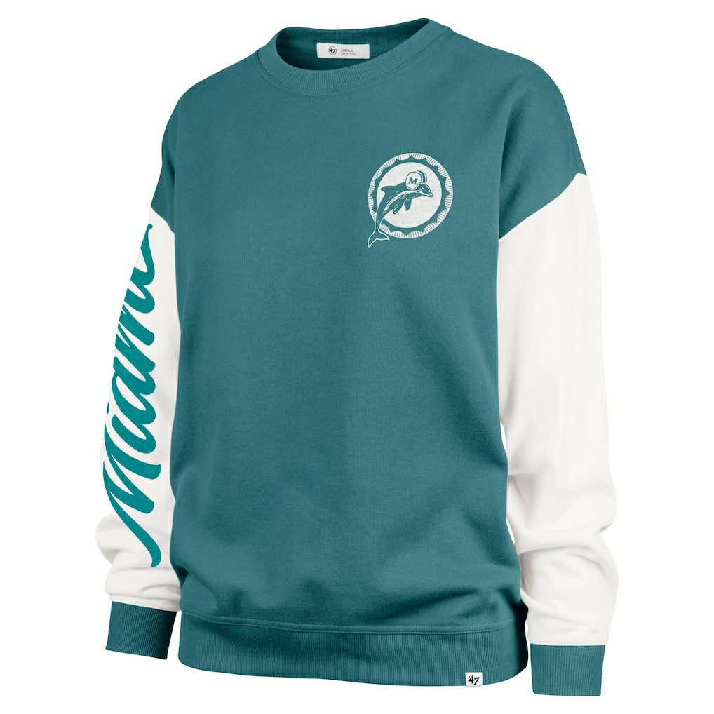 Miami Dolphins '47 Women's Double Header Rise Andie Pullover Sweatshirt Aqua