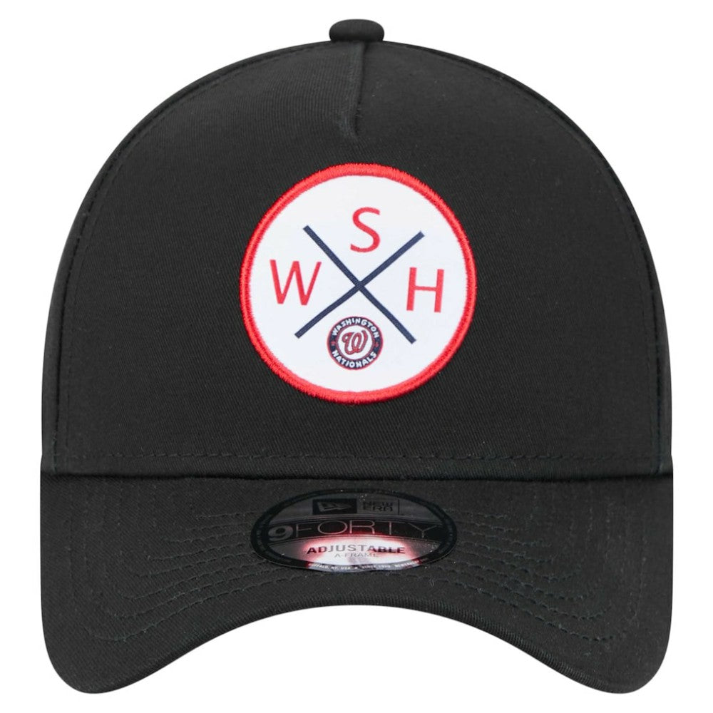 Washington Nationals New Era 9FORTY A-Frame Adjustable Hat - Black Hats