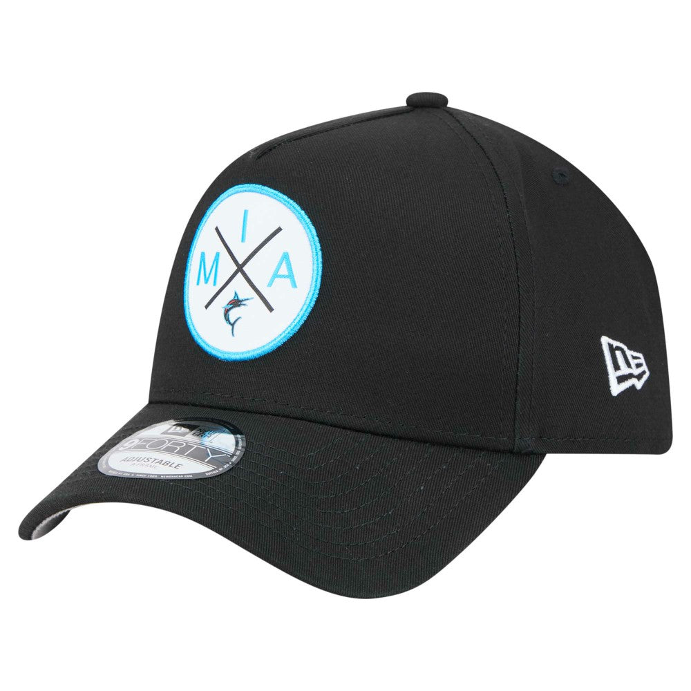 Miami Marlins New Era 9FORTY A-Frame Adjustable Hat - Black Hats
