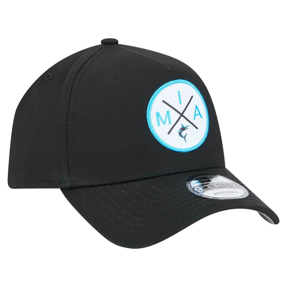 Miami Marlins New Era 9FORTY A-Frame Adjustable Hat - Black Hats