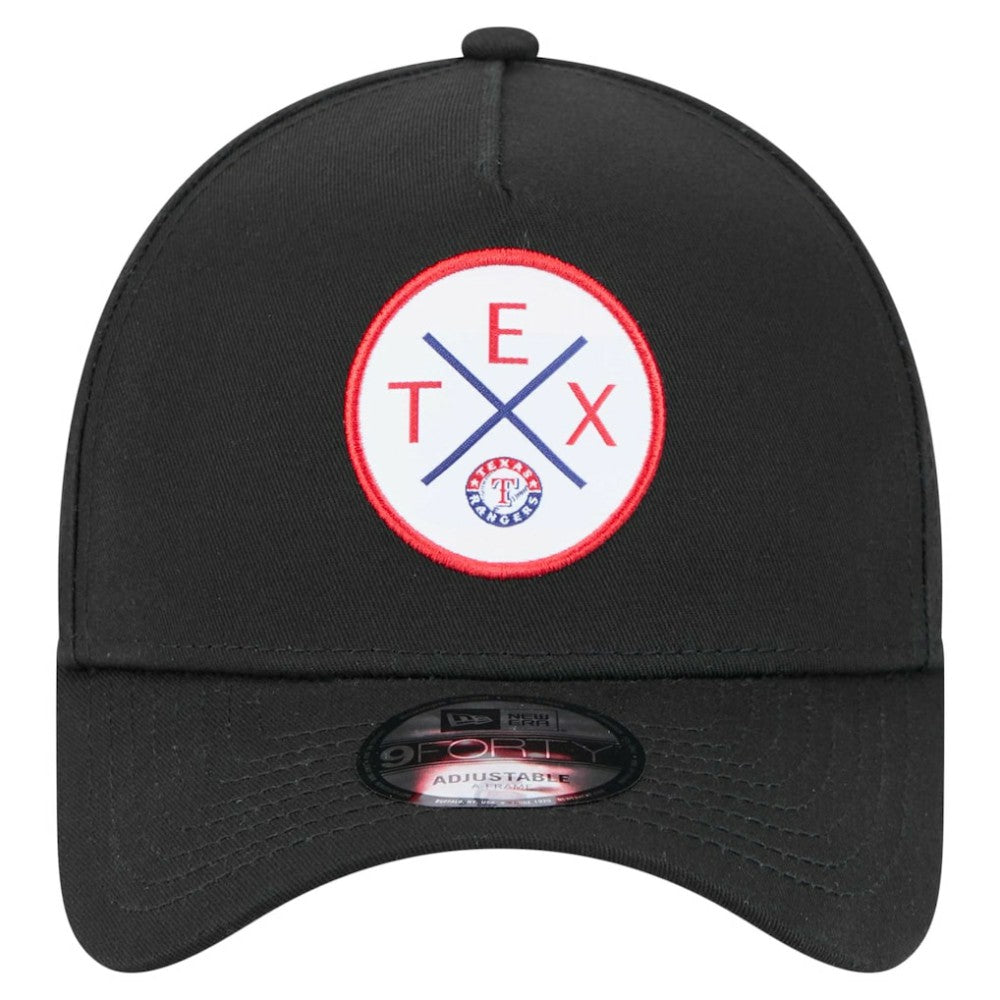 Texas Rangers New Era 9FORTY A-Frame Adjustable Hat - Black Hats