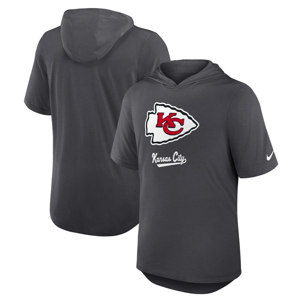 Kansas City Chiefs Tri-Blend Performance Hoodie T-Shirt Anthracite