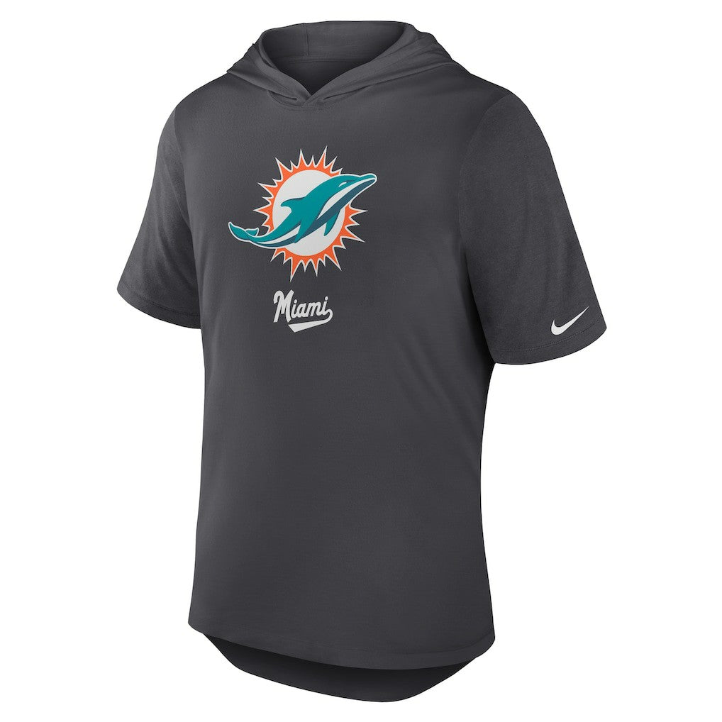 Miami Dolphins Tri-Blend Performance Hoodie T-Shirt Anthracite