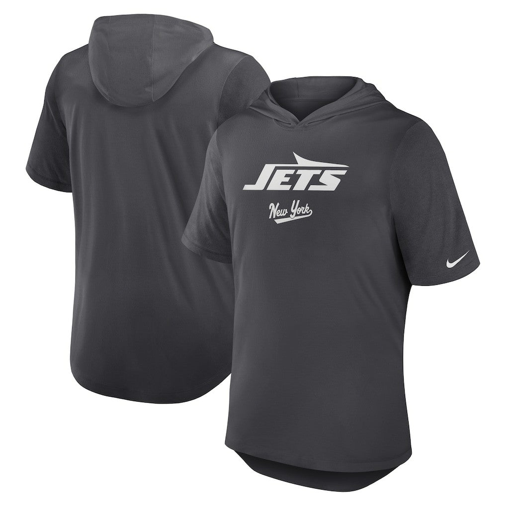 New York Jets Tri-Blend Performance Hoodie T-Shirt Anthracite