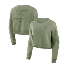 Seattle Seahawks Women's Studio Tri-Blend Cropped Pullover Sweatshirt Olive