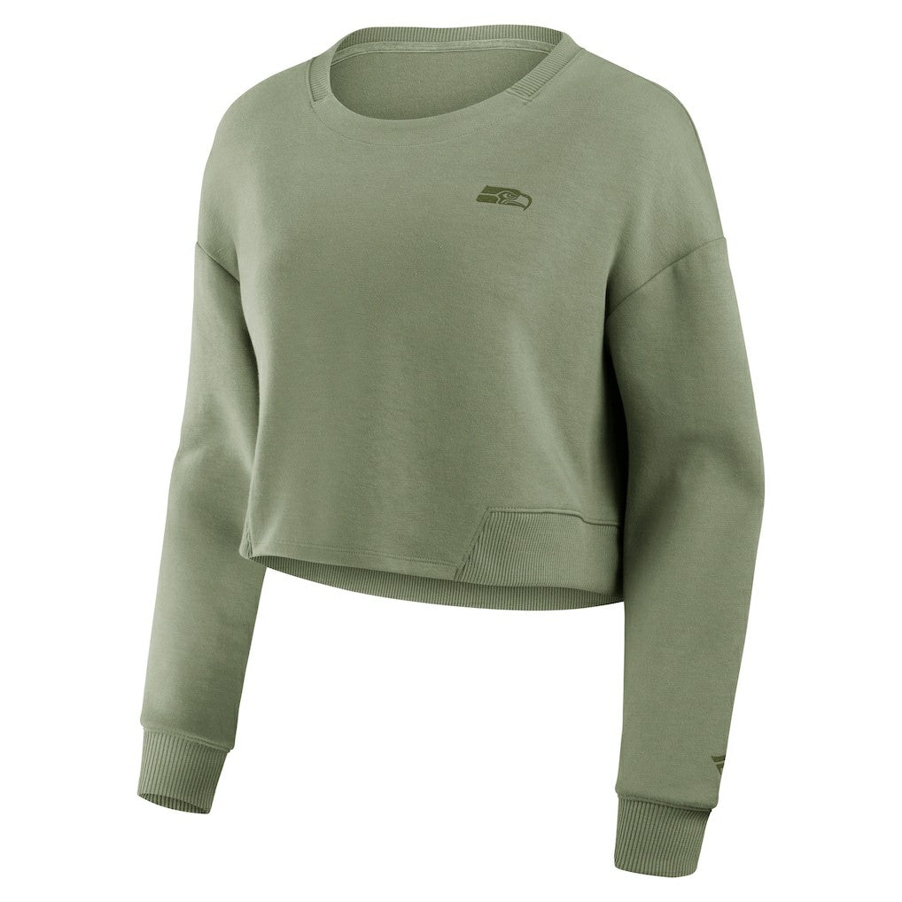 Seattle Seahawks Women's Studio Tri-Blend Cropped Pullover Sweatshirt Olive
