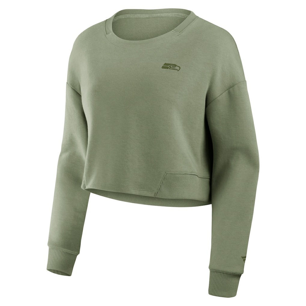 Seattle Seahawks Women's Studio Tri-Blend Cropped Pullover Sweatshirt Olive