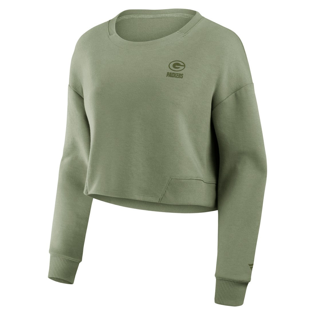 Green Bay Packers Women's Studio Tri-Blend Cropped Pullover Sweatshirt Olive