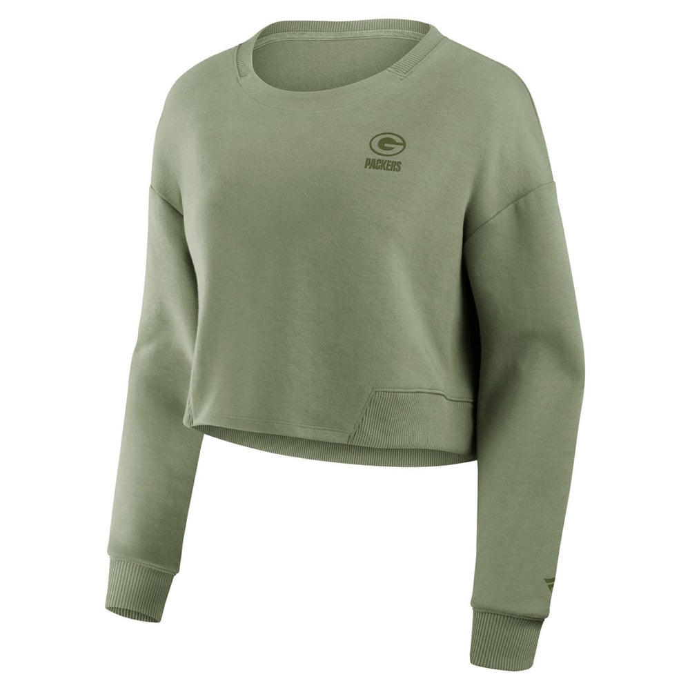 Green Bay Packers Women's Studio Tri-Blend Cropped Pullover Sweatshirt Olive