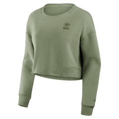 Green Bay Packers Women's Studio Tri-Blend Cropped Pullover Sweatshirt Olive