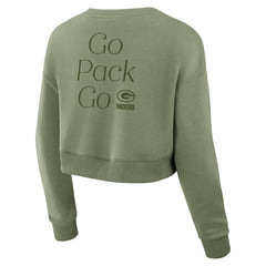 Green Bay Packers Women's Studio Tri-Blend Cropped Pullover Sweatshirt Olive