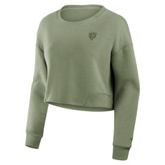 Chicago Bears Women's Studio Tri-Blend Cropped Pullover Sweatshirt Olive
